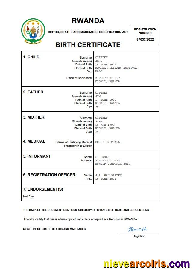 Rwanda birth certificate